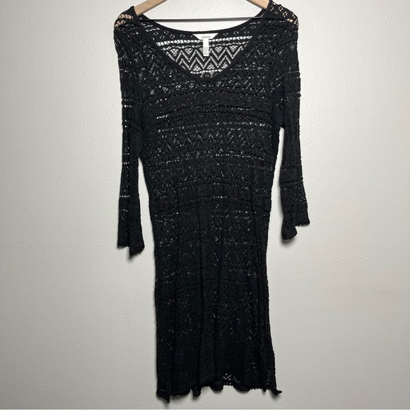 Soma Women Cover Up Dress Medium Black Open Knit Midi Scoop Neck Long Sleeve - Picture 1 of 7